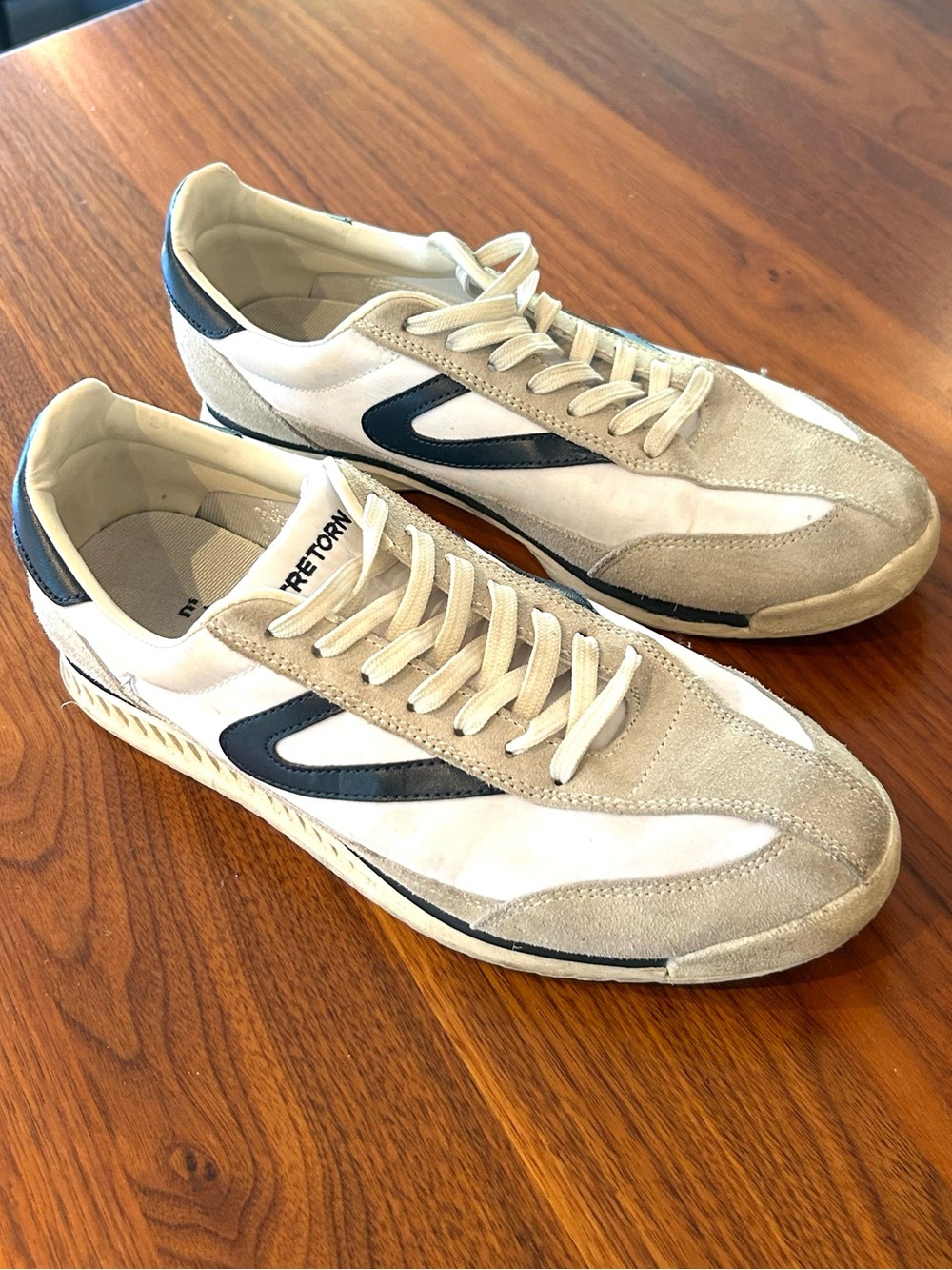 Tretorn Rawlins White Beige Suede-Trim Athletic Sneakers with Navy Accents